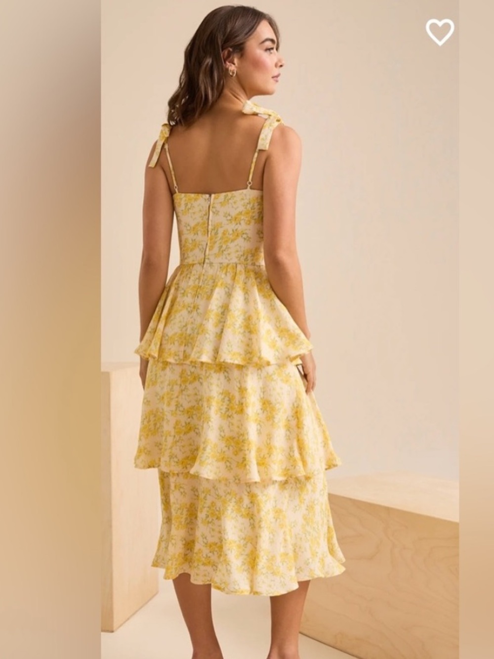 Altar’d State Yellow Floral Tiered Midi Dress with Tie Straps - Picture 3 of 3